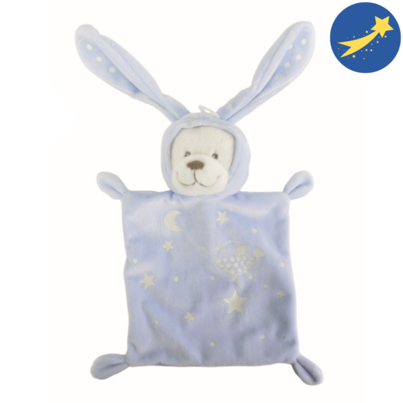  boone glow baby comforter bear rabbit blue white star moon bird 